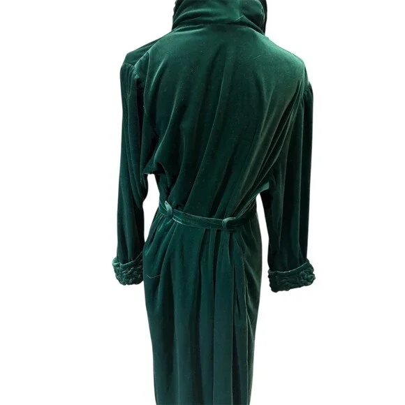 Delicates Robe Womens M Hunter Green Plush Velour Ruffle Shawl Collar Belt - Picture 7 of 10